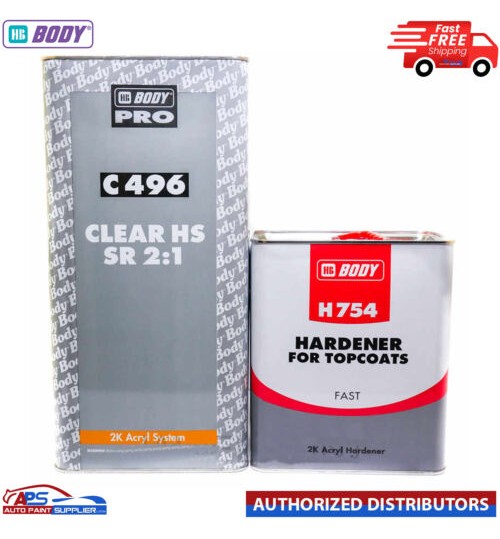 HB BODY 496 5L 2K HS CLEAR COAT LACQUER 2.5L FAST HARDENER 754 -7.5LTR KIT